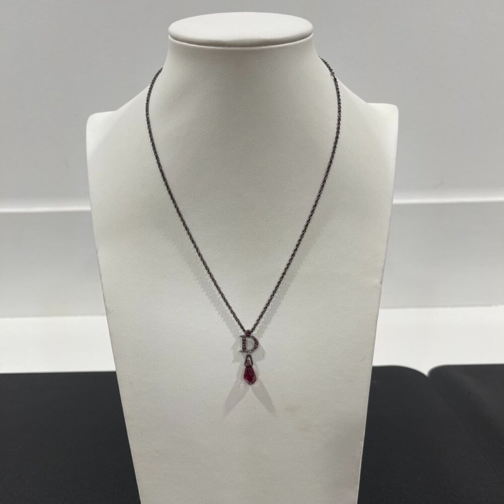Christian Dior Gunmetal Necklace with Glass Purple Stone (104604)